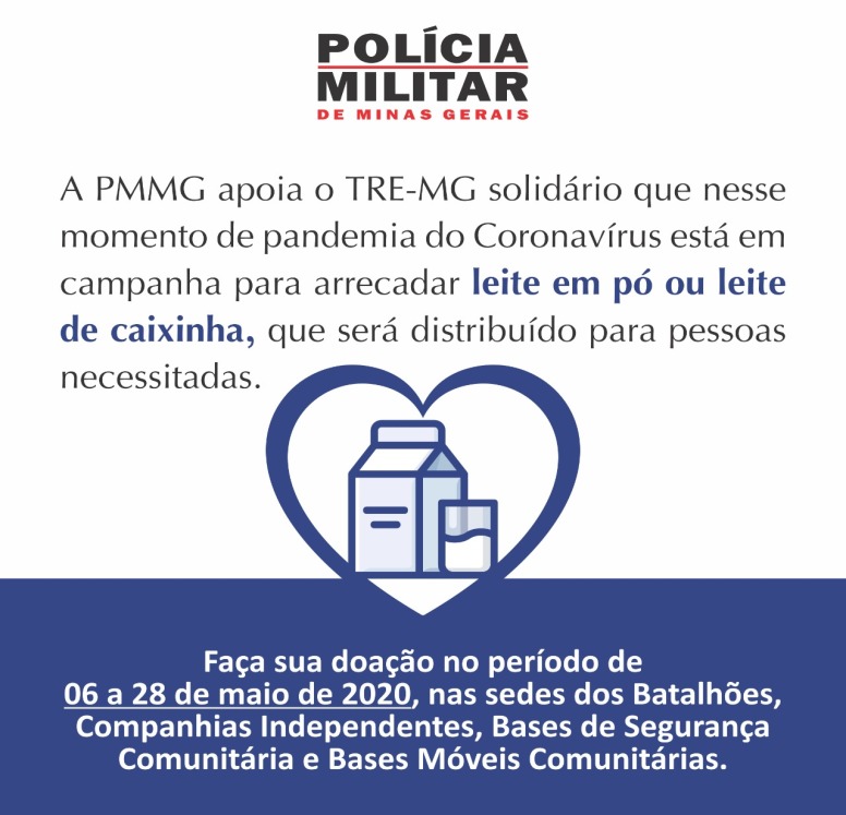 PMMG faz campanha solidária para arrecadar leite.