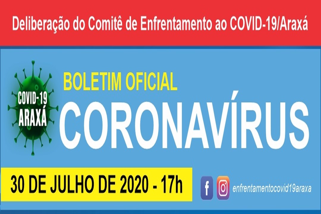 Boletim oficial Coronavírus 30/07/2020- Araxá e região