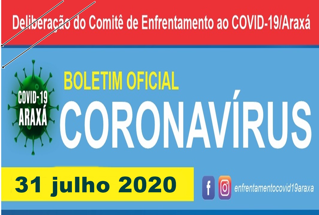 Boletim oficial Coronavírus 31/07/2020- Araxá registra 9º Óbito