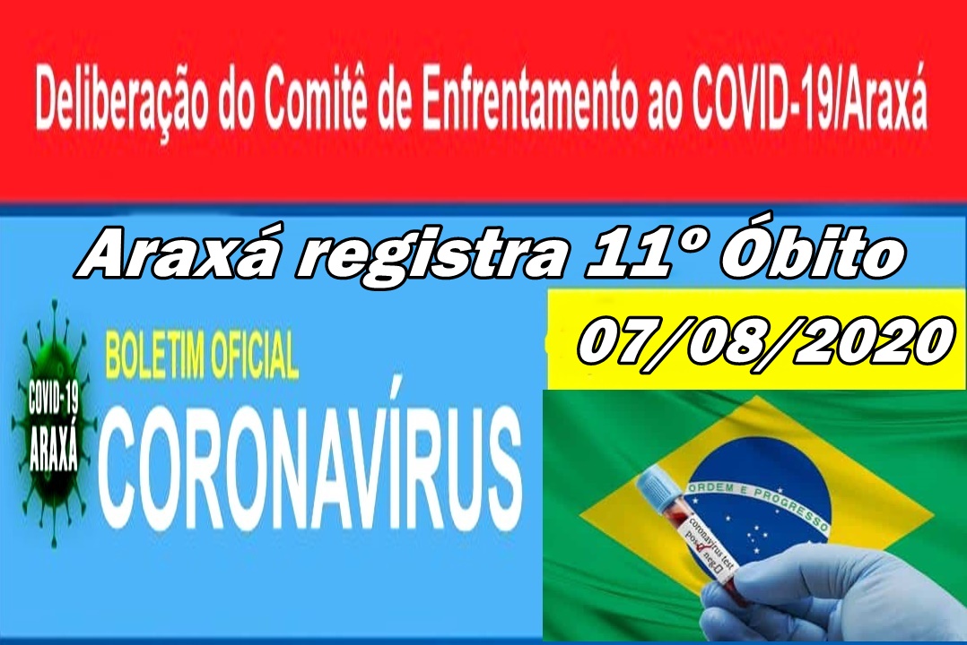 Boletim Oficial Coronavírus Araxá e região 07/08/2020 – Araxá registra 11º Óbito.