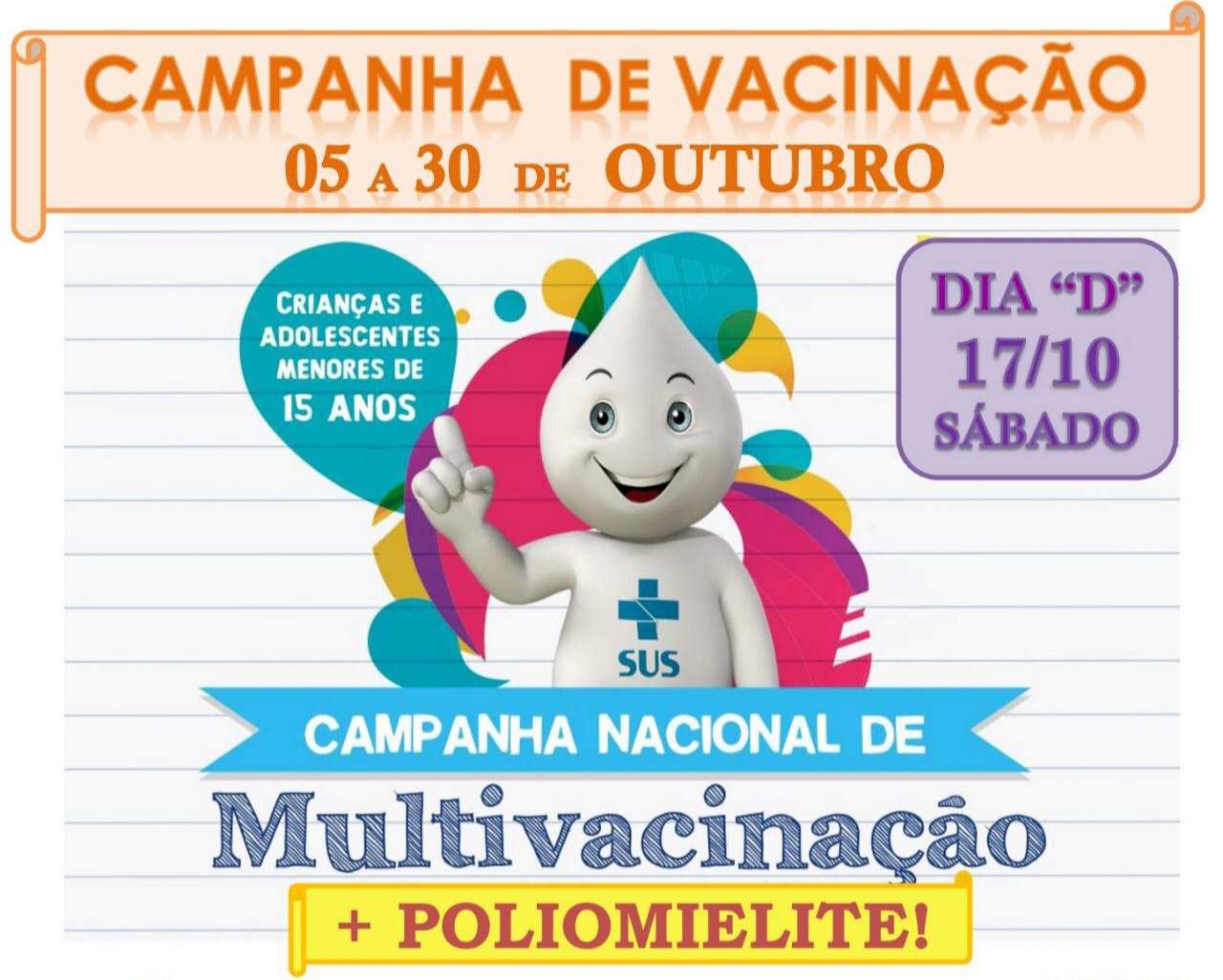 Campanha de Vacinação para crianças e adolescentes de 5 a 15 anos começa hoje dia 5