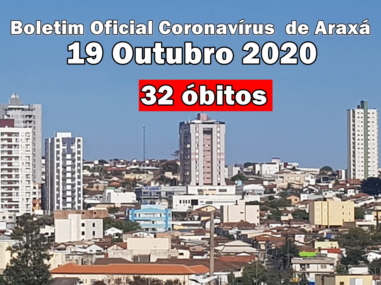 Boletim Oficial Coronavírus  em Araxá  19/10/2020 – Araxá registra 32 óbitos entre eles uma criança 10 meses.