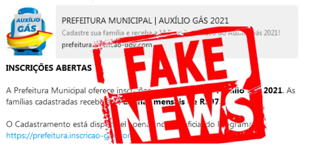 FIQUE ALERTA FAKE NEWS: Programa Auxílio Gás 2021 é falso