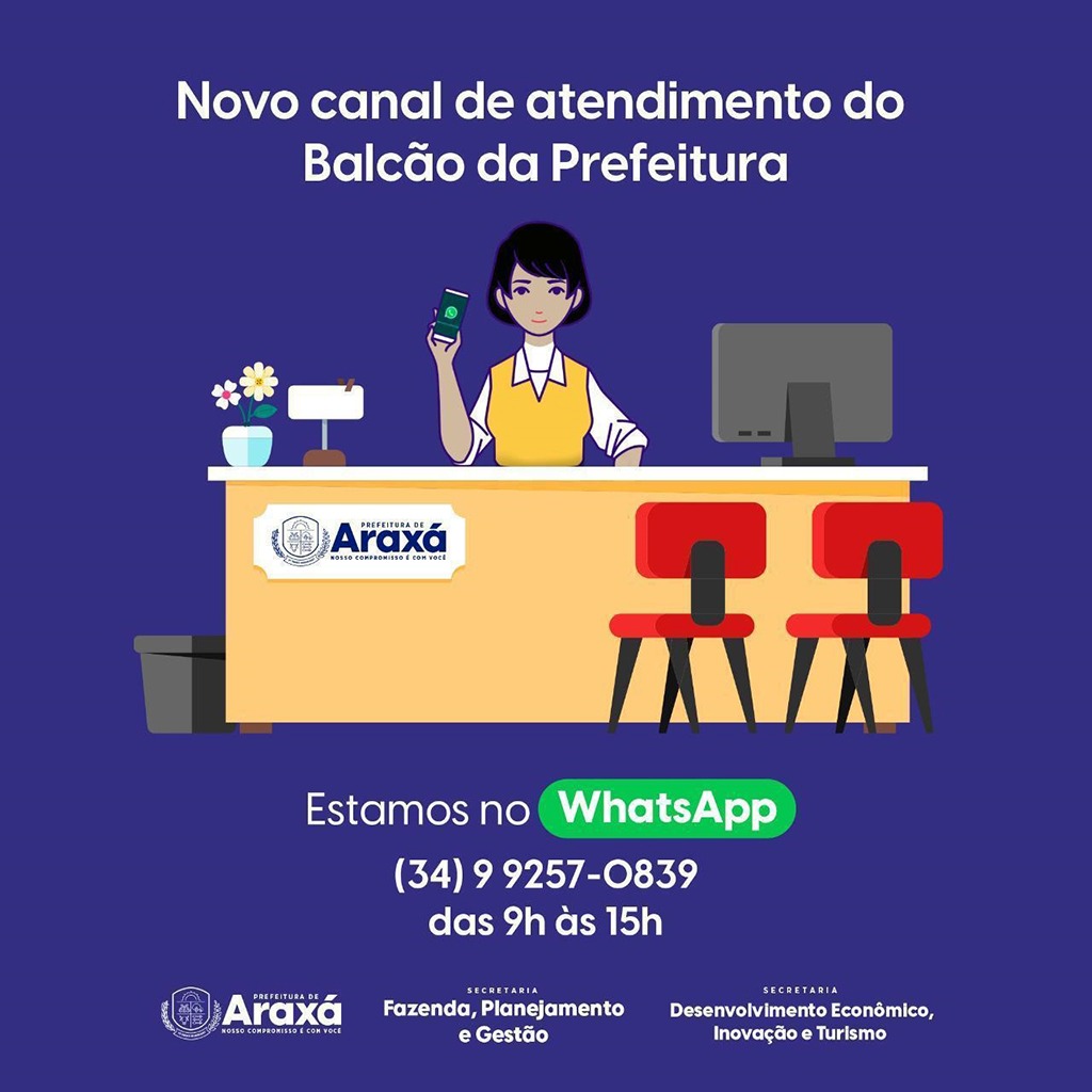 Balcão da Prefeitura de Araxá lança atendimento virtual on line por WhatsApp (34) 9.9257-0839