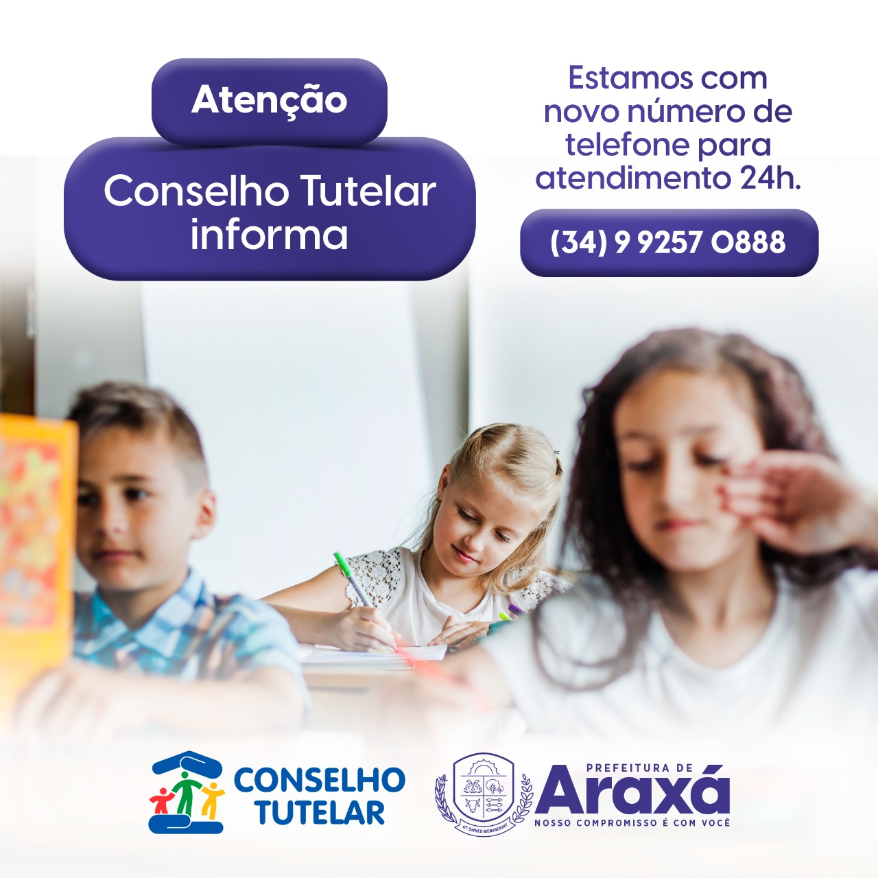 Conselho Tutelar novo número (34) 9 9257-0888 para atendimento 24 horas