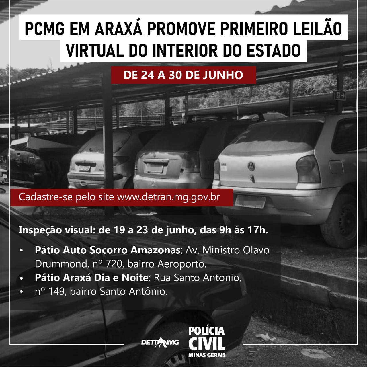 PCMG em Araxá promove primeiro leilão virtual do interior do estado