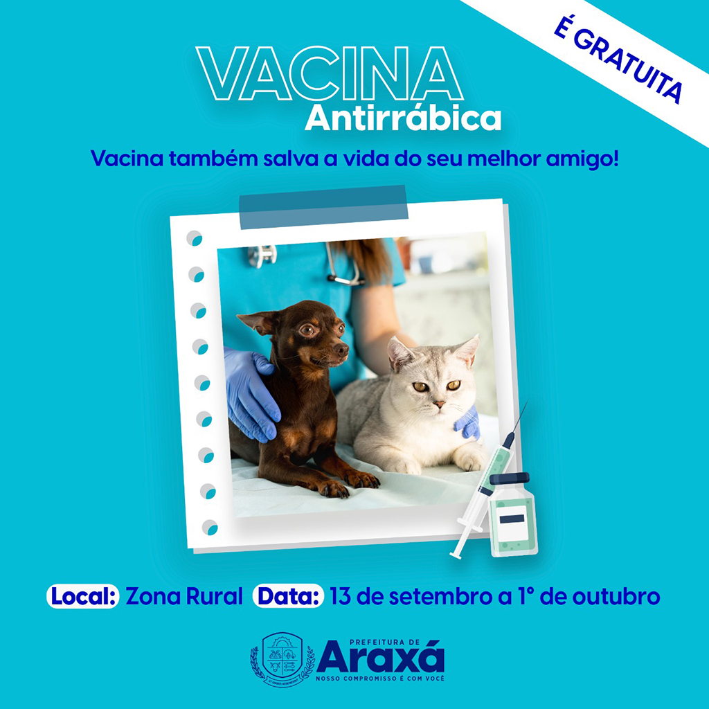 Araxá executa a vacinação antirrábica na zona rural de 13 de setembro a 1º de outubro