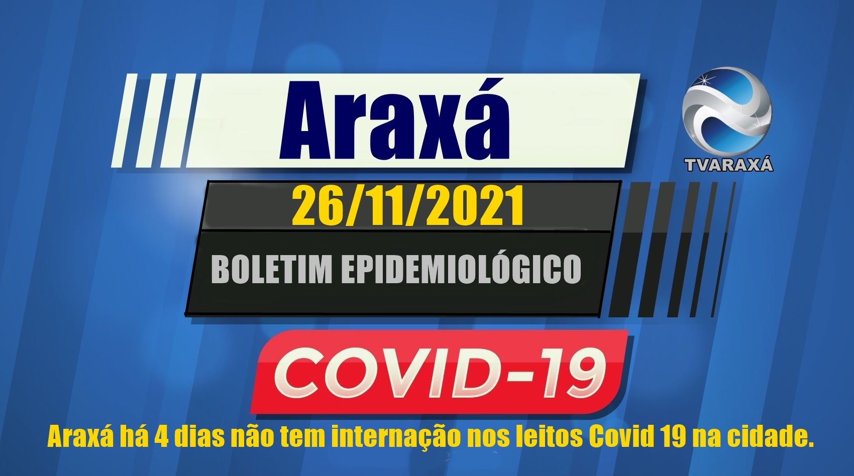 Boletim Epidemiológico  26 de novembro, Araxá há 4 dias não tem internação nos leitos Covid 19 na cidade.