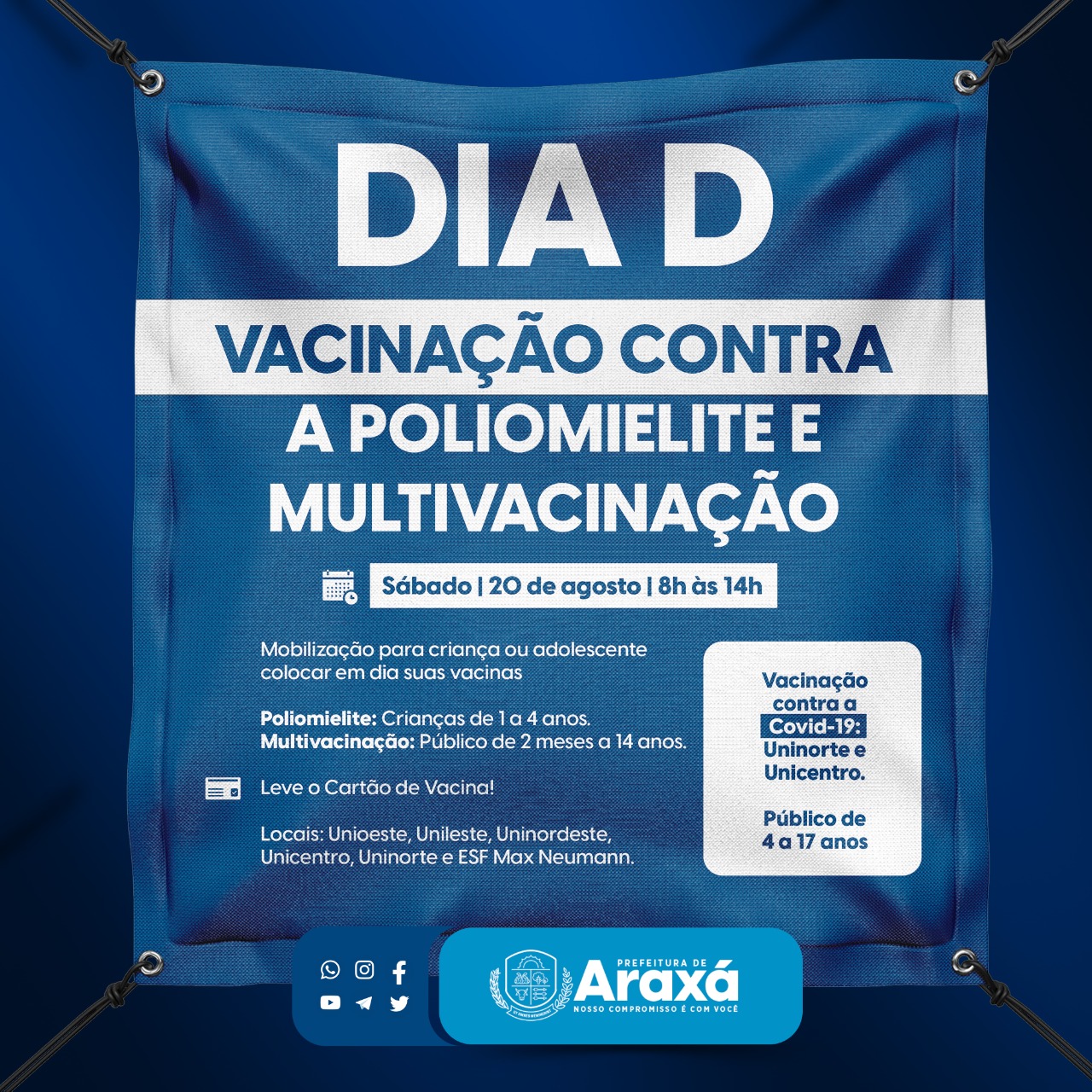 Araxá recebe o Dia D da Vacinação Contra a Poliomielite e Multivacinação neste sábado(20)