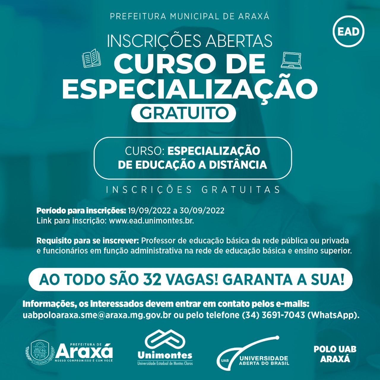 Polo UAB Araxá oferta curso de especialização gratuita em Educação a Distância