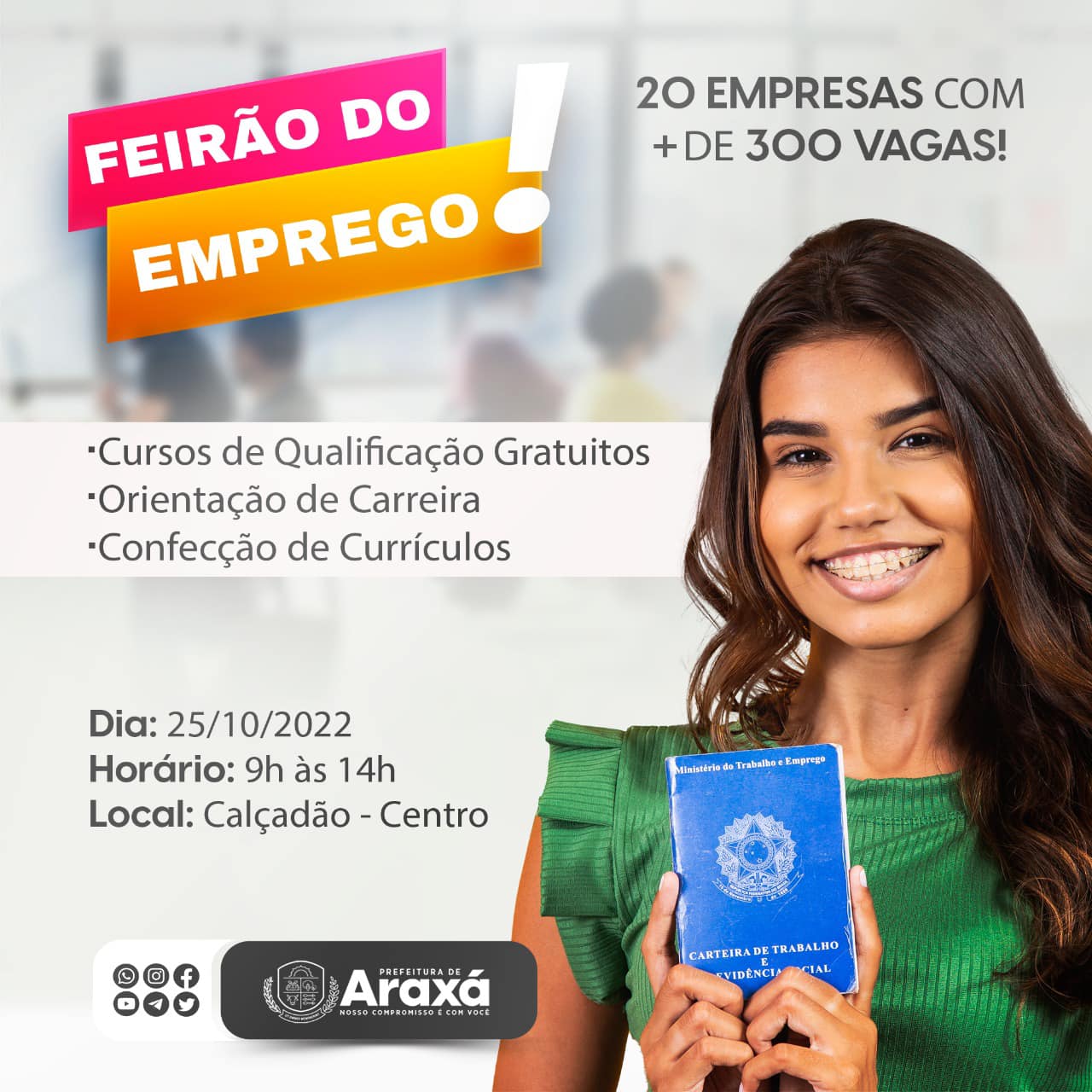 Prefeitura de Araxá realiza Feirão de Emprego com mais 300 vagas na próxima terça – feira(25)