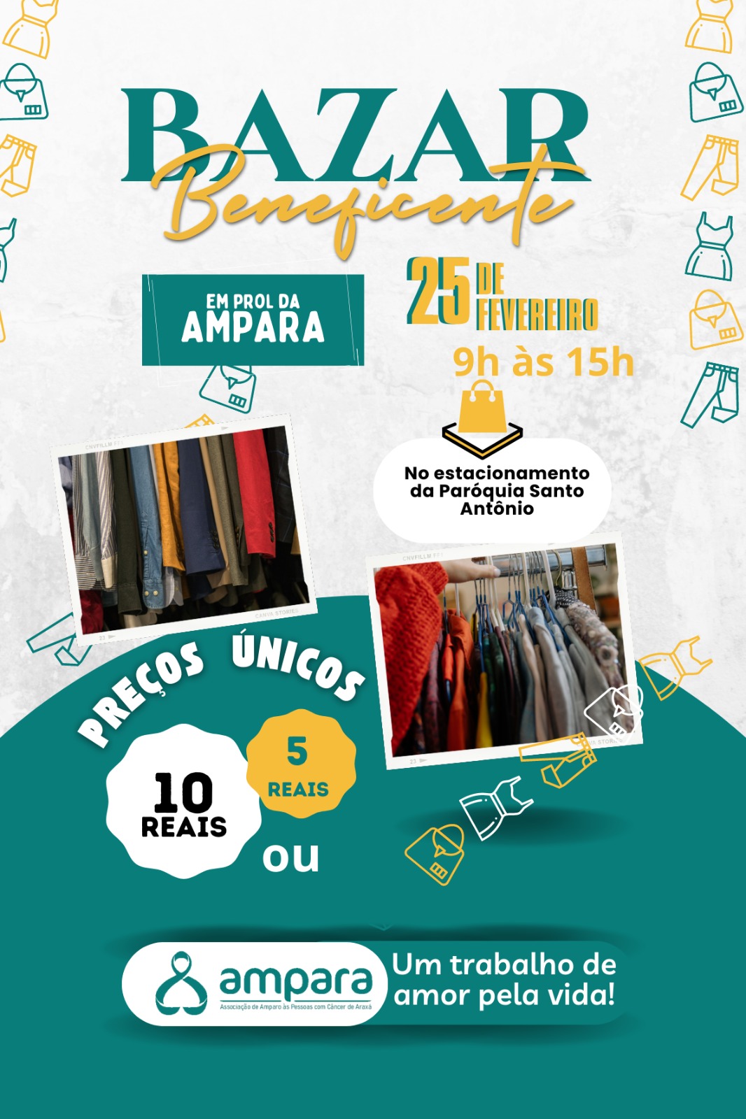 Ampara realiza bazar beneficente no próximo sábado (25), na Paróquia Santo Antônio