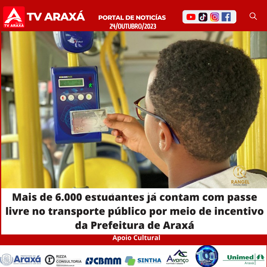 Mais de 6.000 estudantes já contam com passe livre no transporte público por meio de incentivo da Prefeitura de Araxá