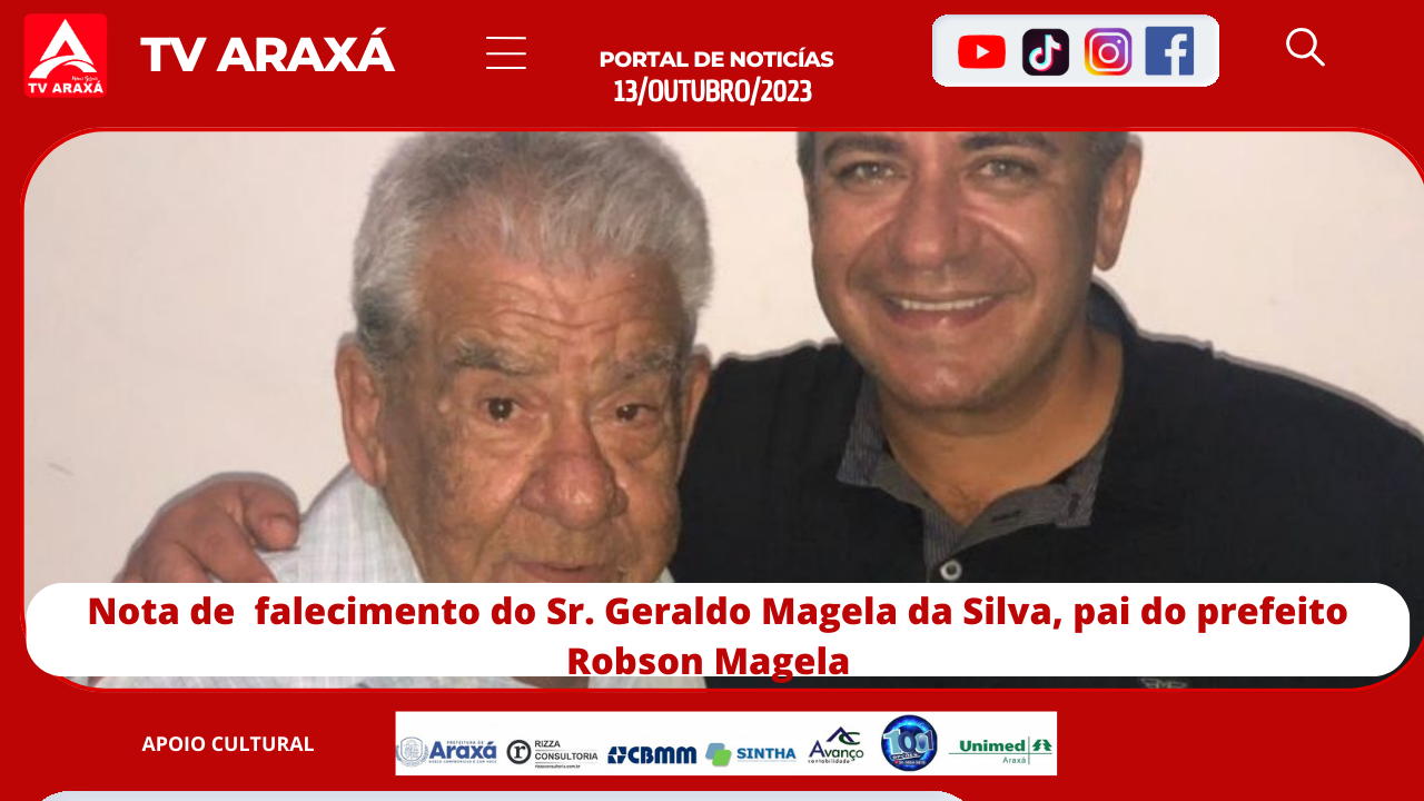 Nota de falecimento do Sr. Geraldo Magela da Silva, pai do prefeito Robson Magela