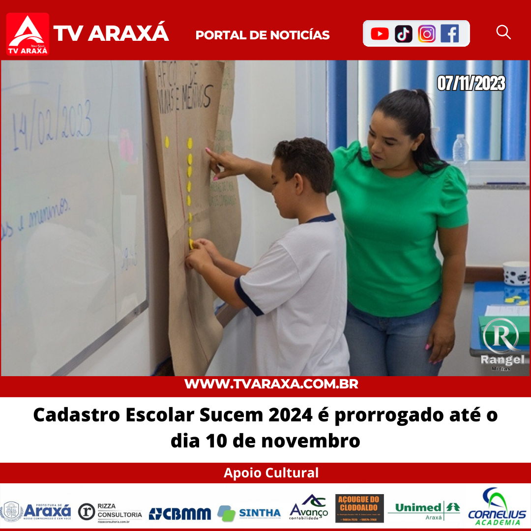 Cadastro Escolar Sucem 2024 é prorrogado até o dia 10 de novembro