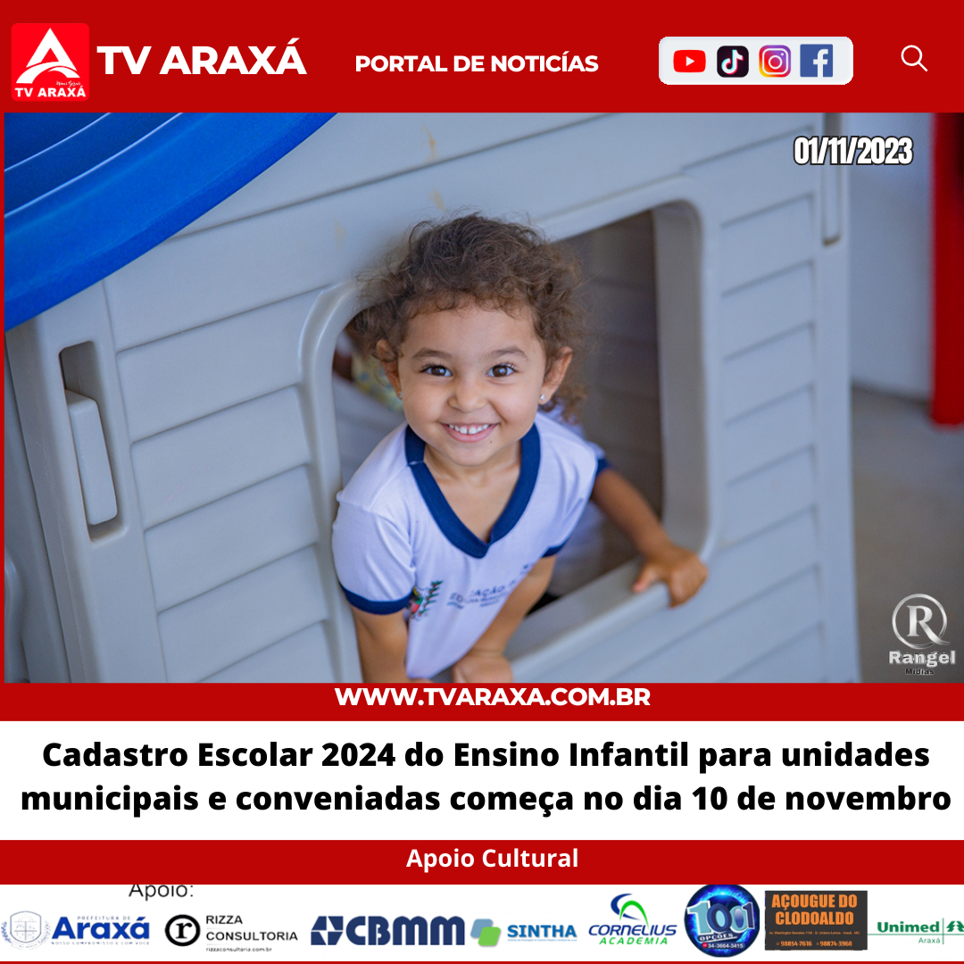 Cadastro Escolar 2024 do Ensino Infantil para unidades municipais e conveniadas começa no dia 10 de novembro