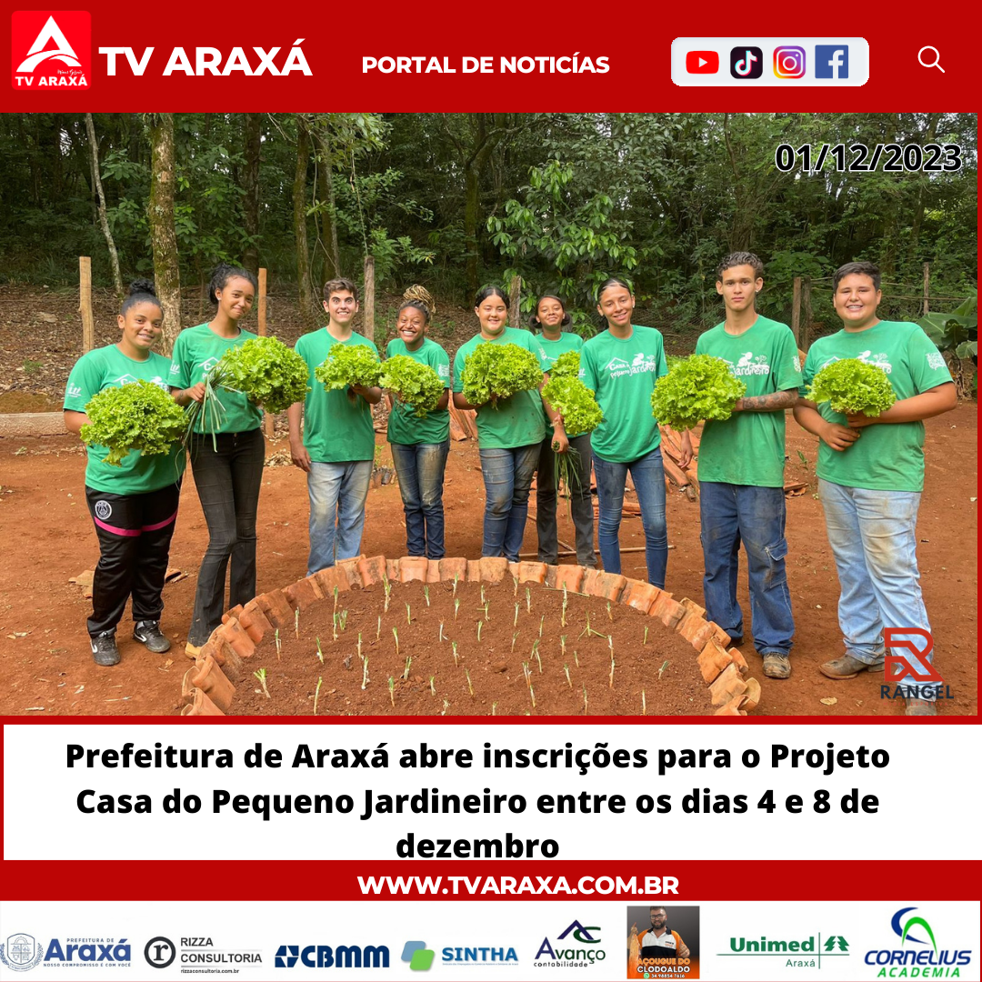 Prefeitura de Araxá abre inscrições para o Projeto Casa do Pequeno Jardineiro entre os dias 4 e 8 de dezembro