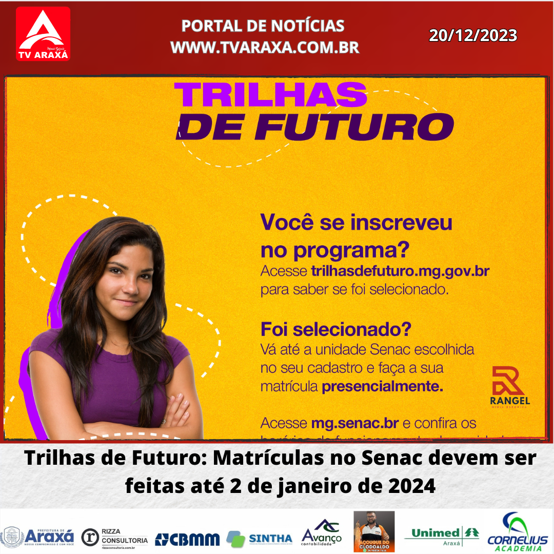 Trilhas de Futuro: Matrículas no Senac devem ser feitas até 2 de janeiro de 2024