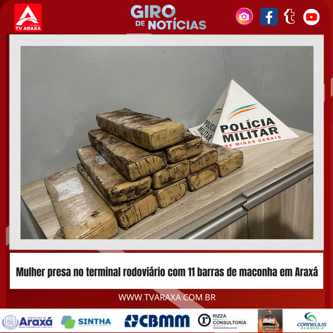 Mulher presa no terminal rodoviário com 11 barras de maconha em Araxá