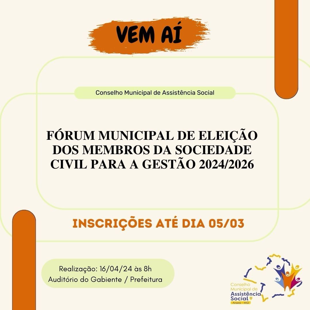 Inscrições abertas para eleição de conselheiros para o Conselho Municipal de Assistência Social