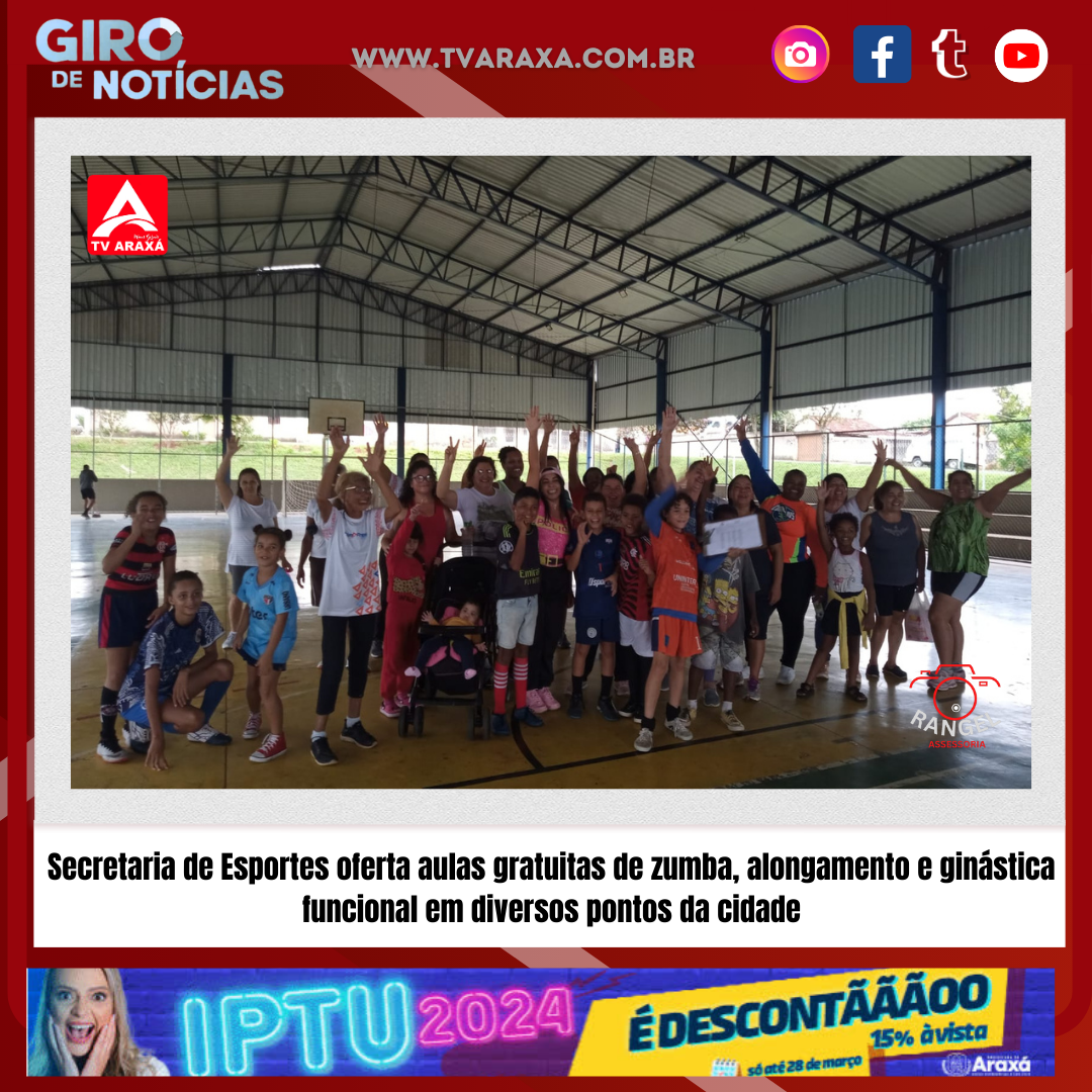 Secretaria de Esportes de Araxá oferta aulas gratuitas de zumba, alongamento e ginástica funcional em diversos pontos da cidade