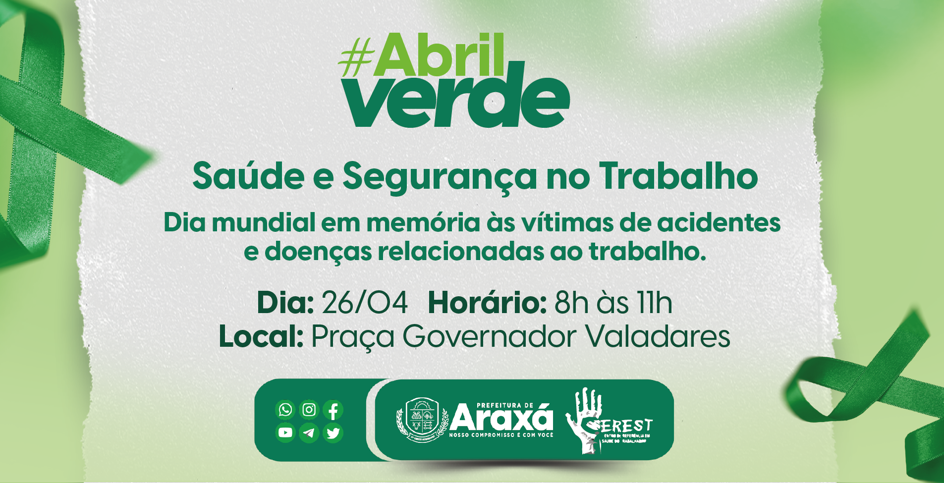 Cerest promove Campanha Abril Verde com ações de conscientização e serviços de saúde, nesta sexta