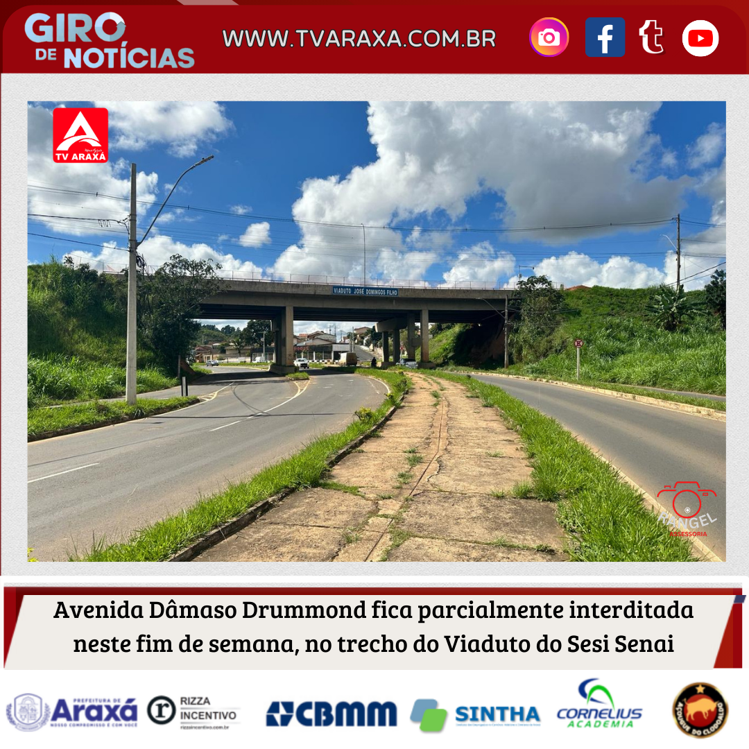 Avenida Dâmaso Drummond fica parcialmente interditada neste fim de semana, no trecho do Viaduto do Sesi Senai