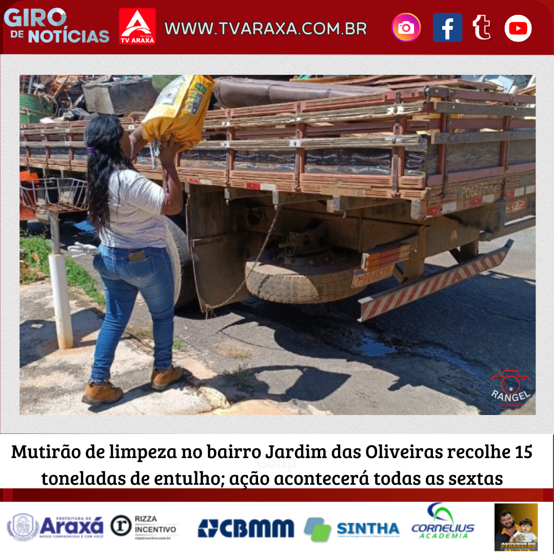 Mutirão de limpeza no bairro Jardim das Oliveiras recolhe 15 toneladas de entulho; ação acontecerá todas as sextas