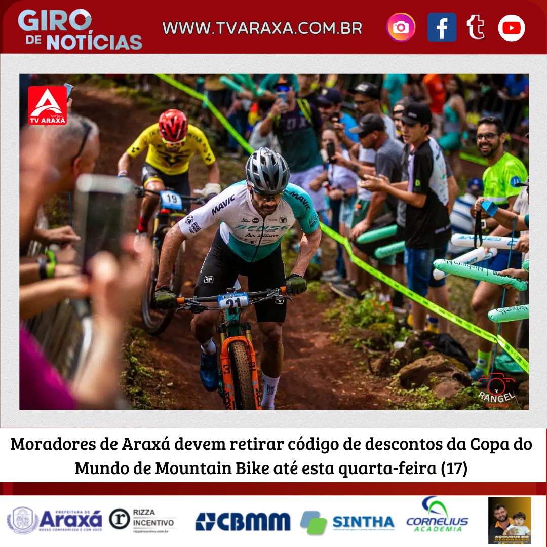 Moradores de Araxá devem retirar código de descontos da Copa do Mundo de Mountain Bike até esta quarta-feira (17)