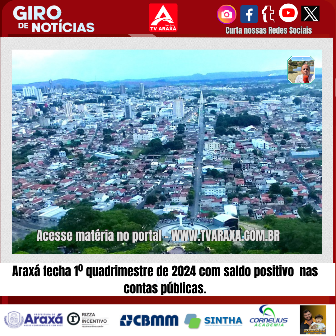 Araxá fecha 1º quadrimestre de 2024 com saldo positivo  nas contas públicas.