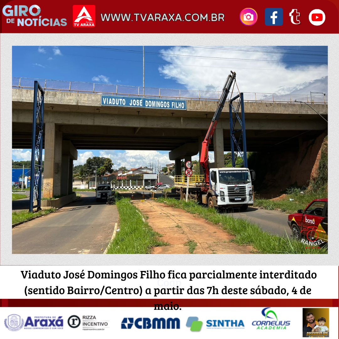 Viaduto José Domingos Filho fica parcialmente interditado (sentido Bairro/Centro) a partir das 7h deste sábado, 4 de maio.