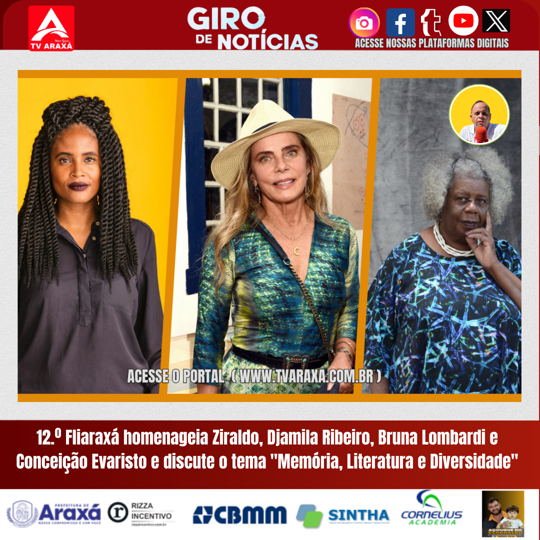 12.º Fliaraxá homenageia Ziraldo, Djamila Ribeiro, Bruna Lombardi e Conceição Evaristo e discute o tema “Memória, Literatura e Diversidade”