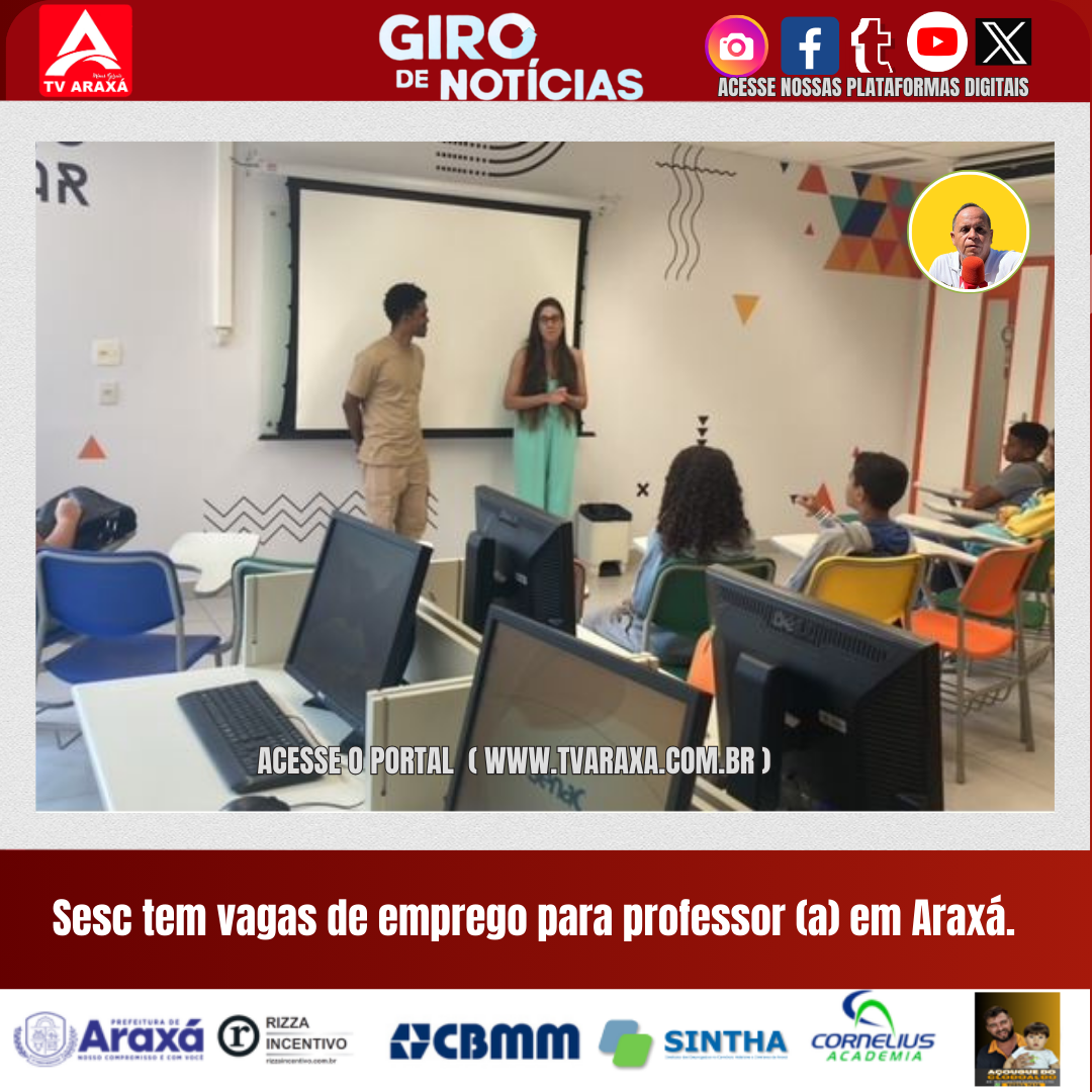 Sesc tem vagas de emprego para professor (a) em Araxá.