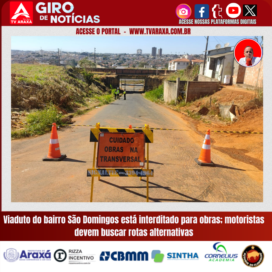 Viaduto do bairro São Domingos está interditado para obras; motoristas devem buscar rotas alternativas