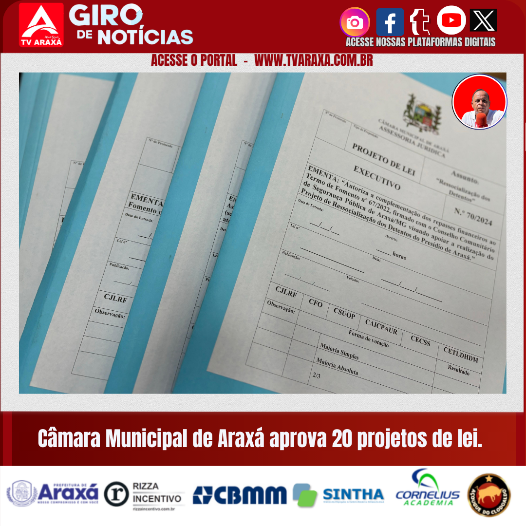 Câmara Municipal de Araxá aprova 20 projetos de lei.