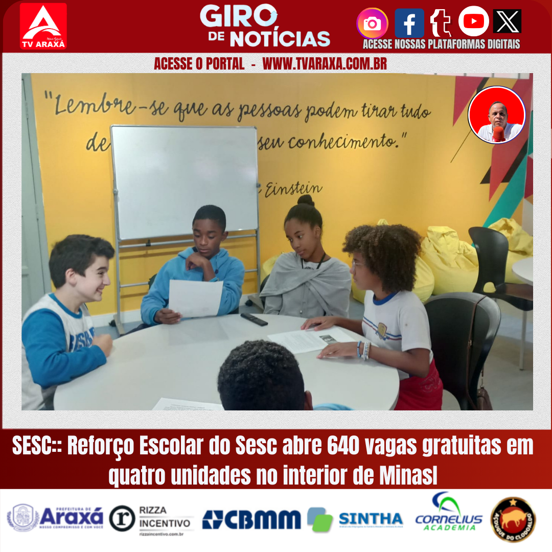 SESC:: Reforço Escolar do Sesc abre 640 vagas gratuitas em quatro unidades no interior de Minas