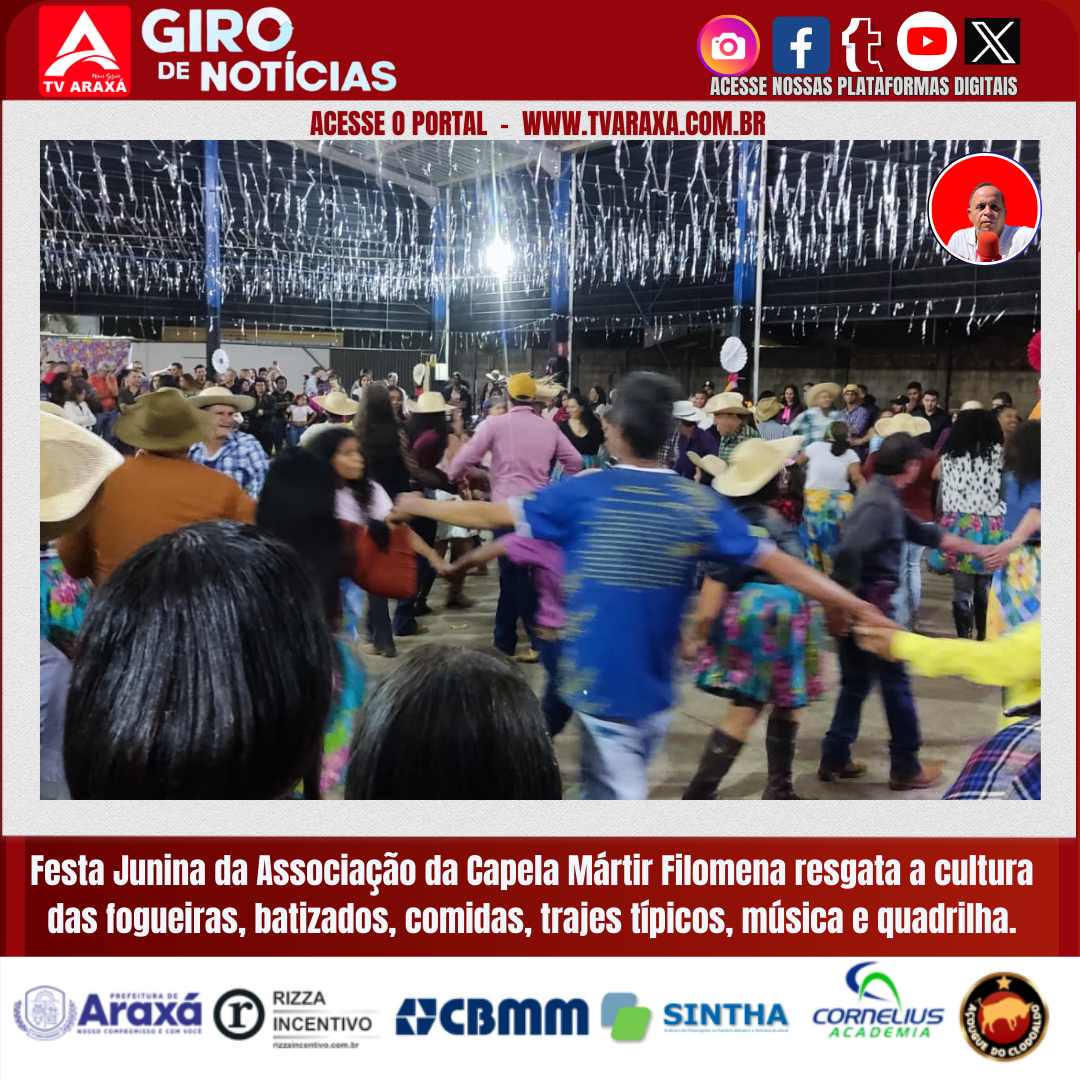 Festa junina da Associação da Capela Mártir Filomena resgata a cultura das fogueiras, batizados, comidas, trajes típicos, música e quadrilha.