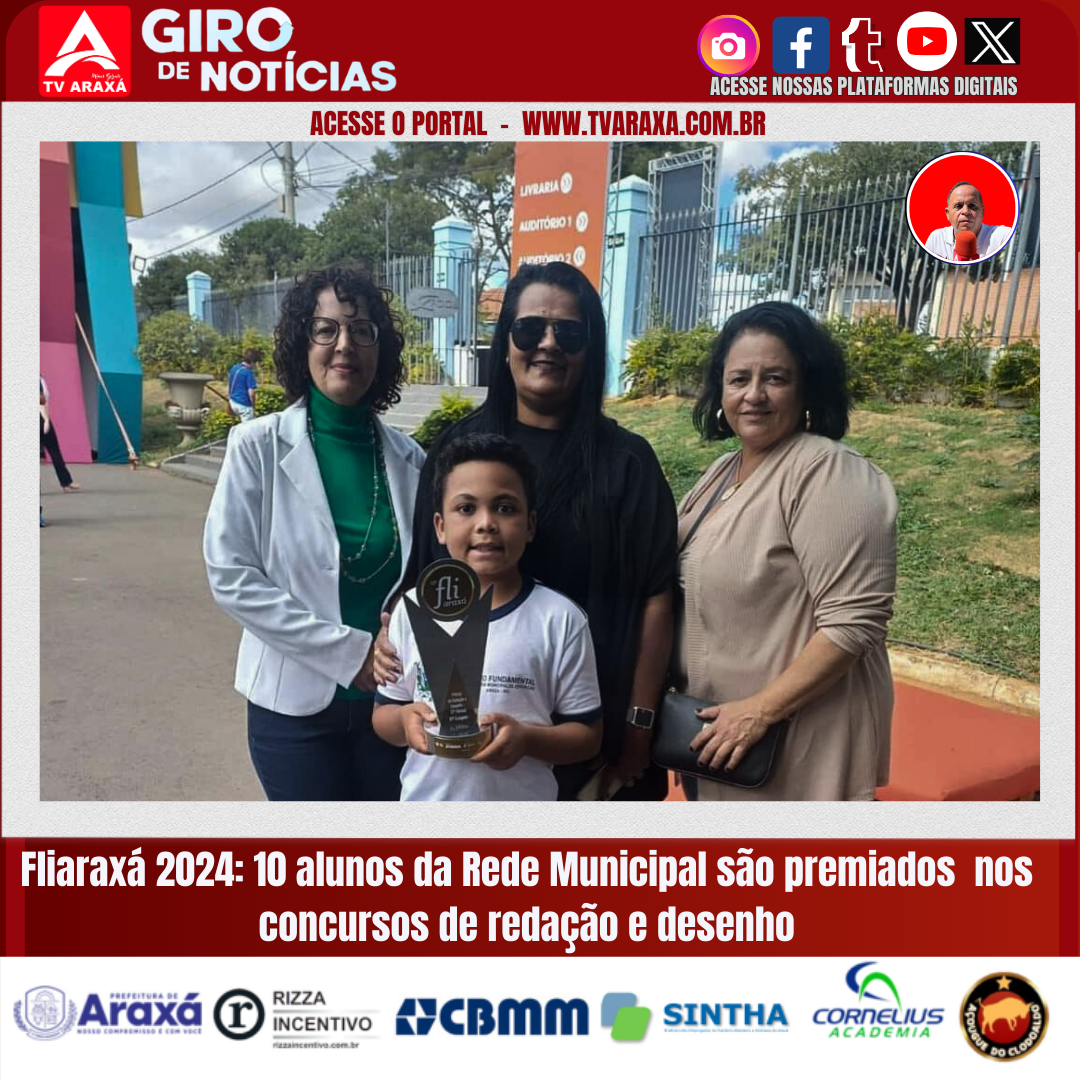 Fliaraxá 2024: 10 alunos da Rede Municipal são premiados  nos concursos de redação e desenho