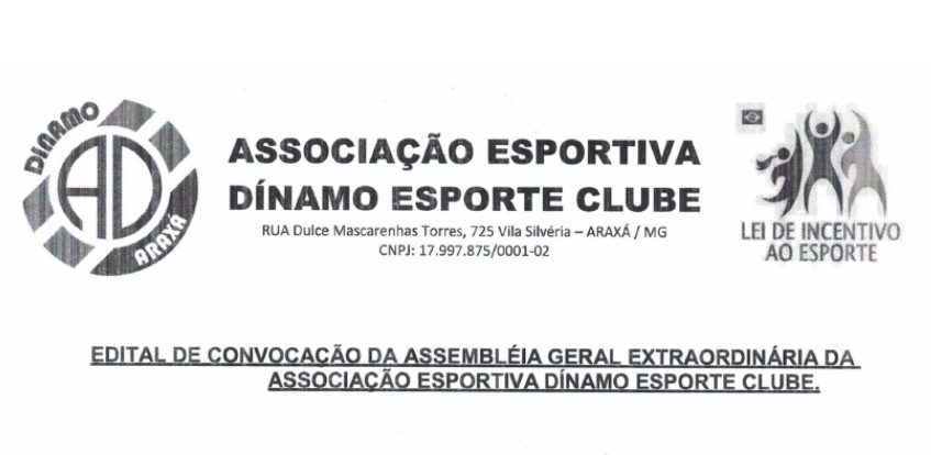 Edital de Convocação da Assembleia Geral Extraordinária da Associação Esportiva Dínamo Esporte Clube no dia 05 de setembro 2024.