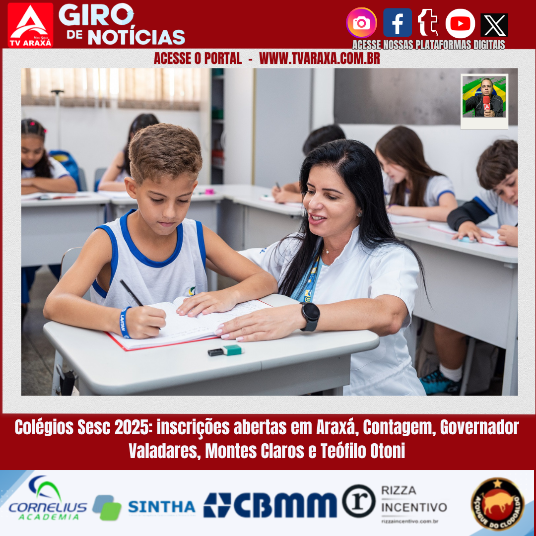 Colégios Sesc 2025: inscrições abertas em Araxá, Contagem, Governador Valadares, Montes Claros e Teófilo Otoni