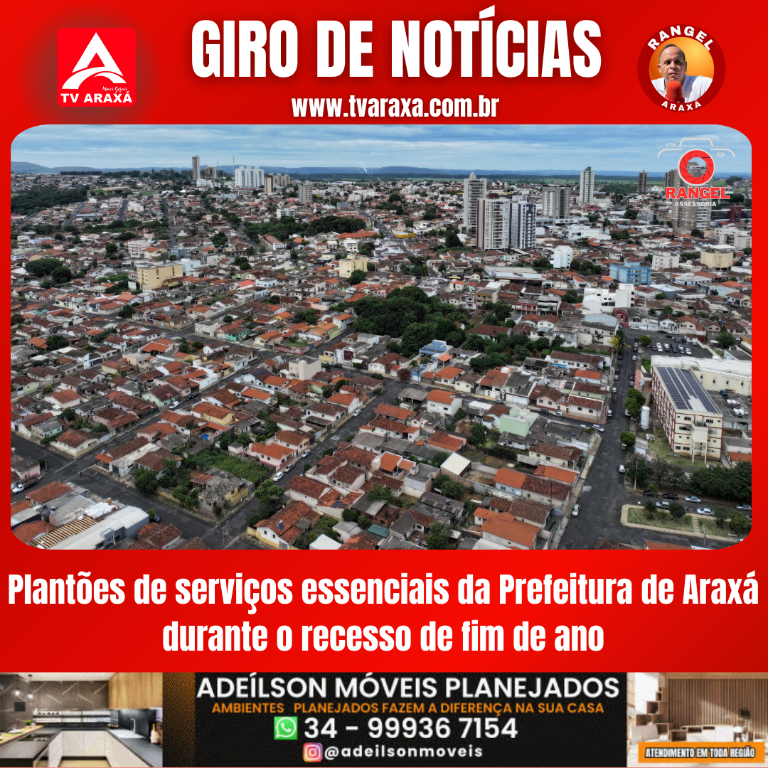 Plantões de serviços essenciais da Prefeitura de Araxá durante o recesso de fim de ano