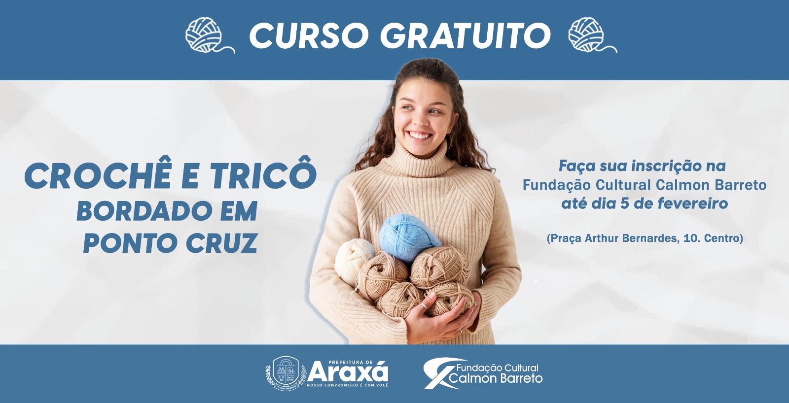 Ateliê de Tecelagem abre vagas para cursos de Crochê e Tricô e Bordado em Ponto Cruz