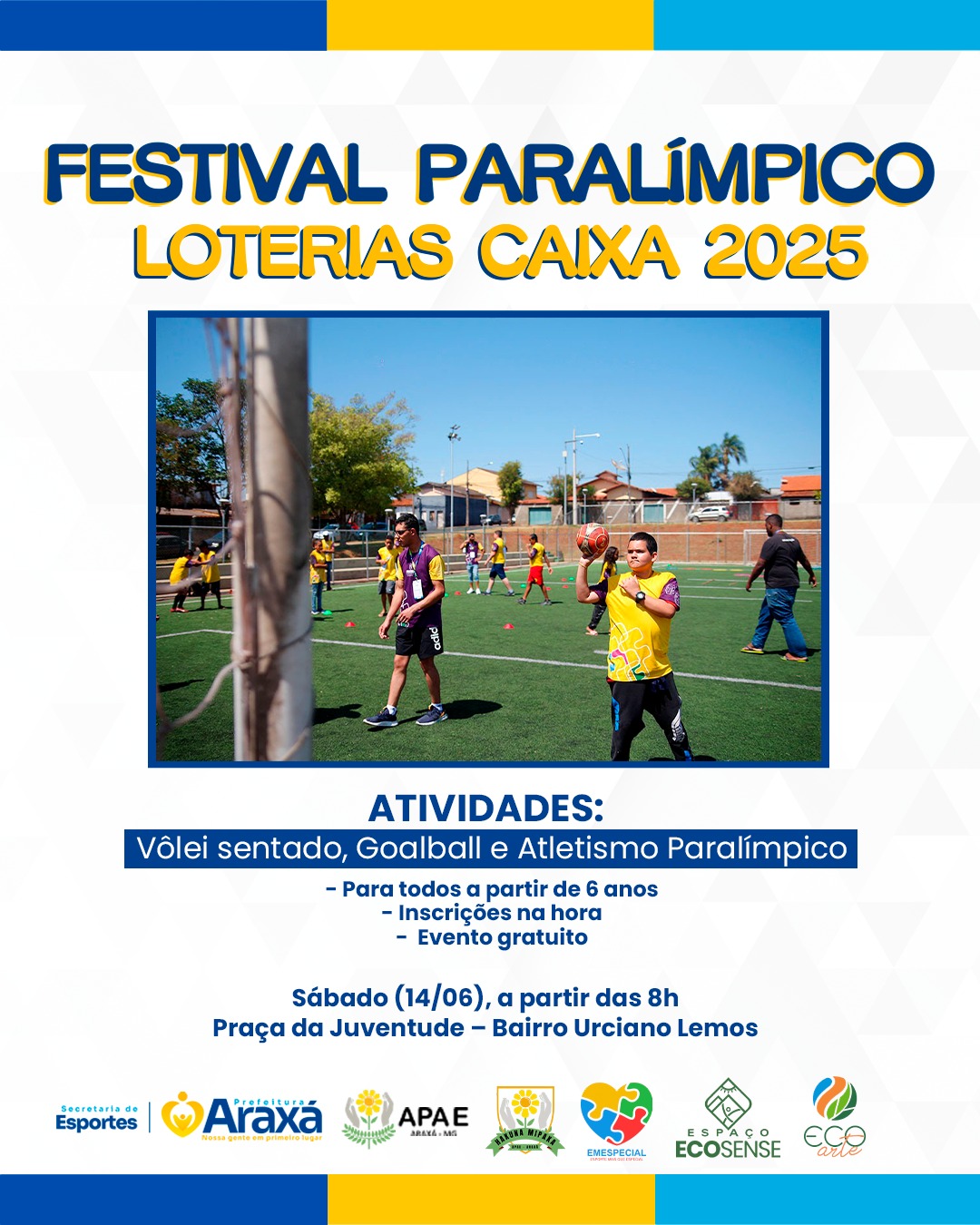 Festival Paralímpico Loterias Caixa 2025, neste sábado em Araxá na praça da Juventude no Setor Norte