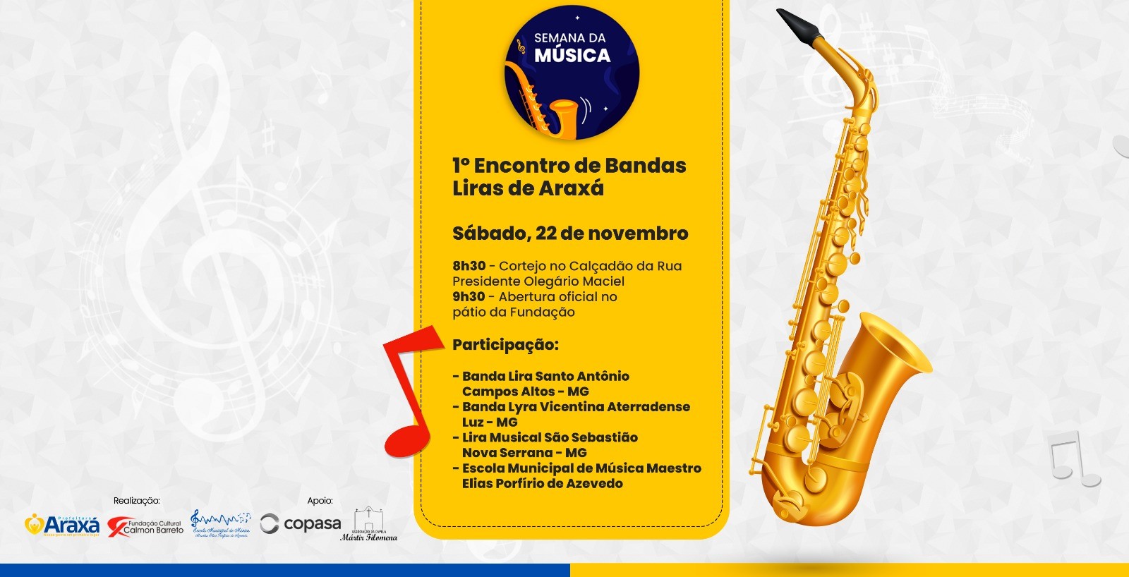 Fundação Cultural promove o 1° Encontro de Bandas Liras de Araxá no próximo sábado (22)