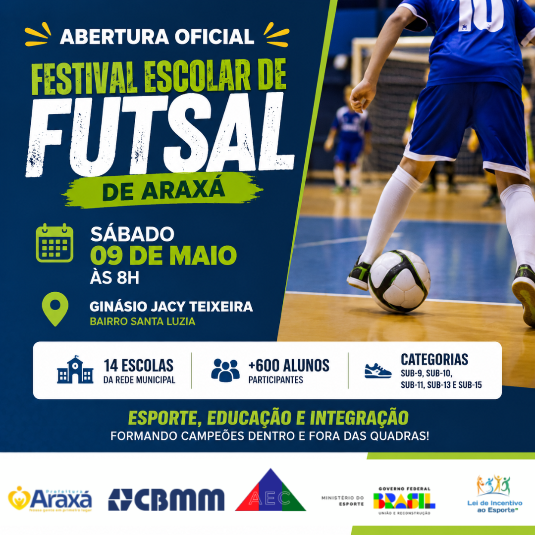 Festival Escolar de Futsal de Araxá reúne mais de 600 alunos e começa neste sábado(9)