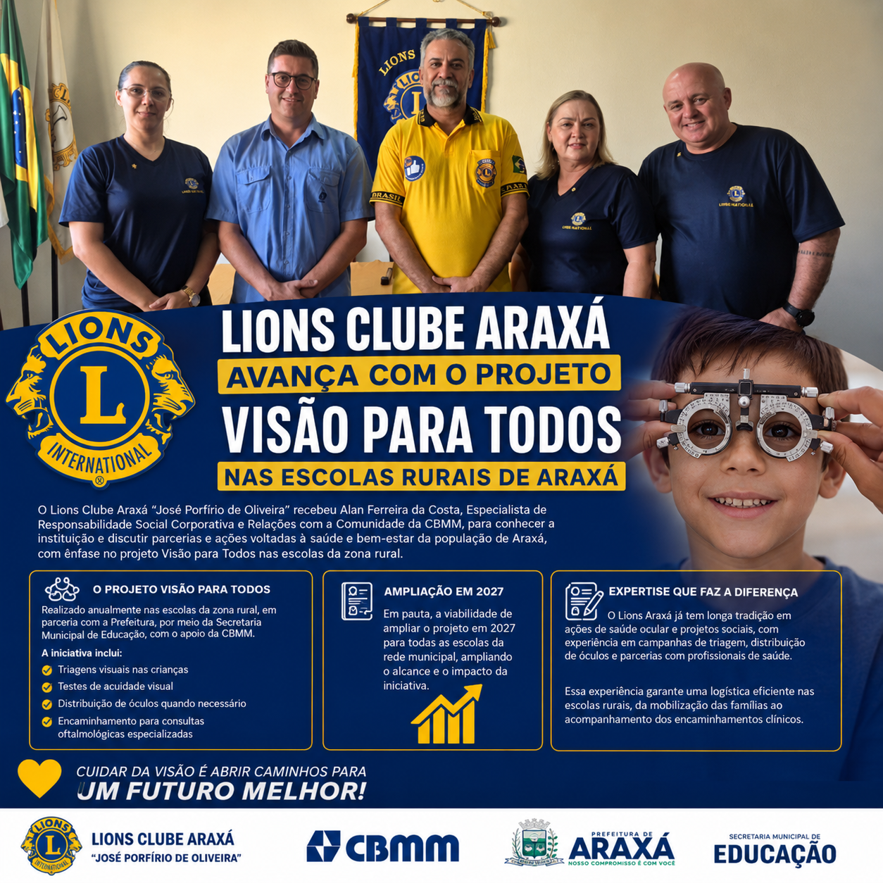 Lions  Clube Araxá busca avança com projeto “Visão para Todos” na cidade