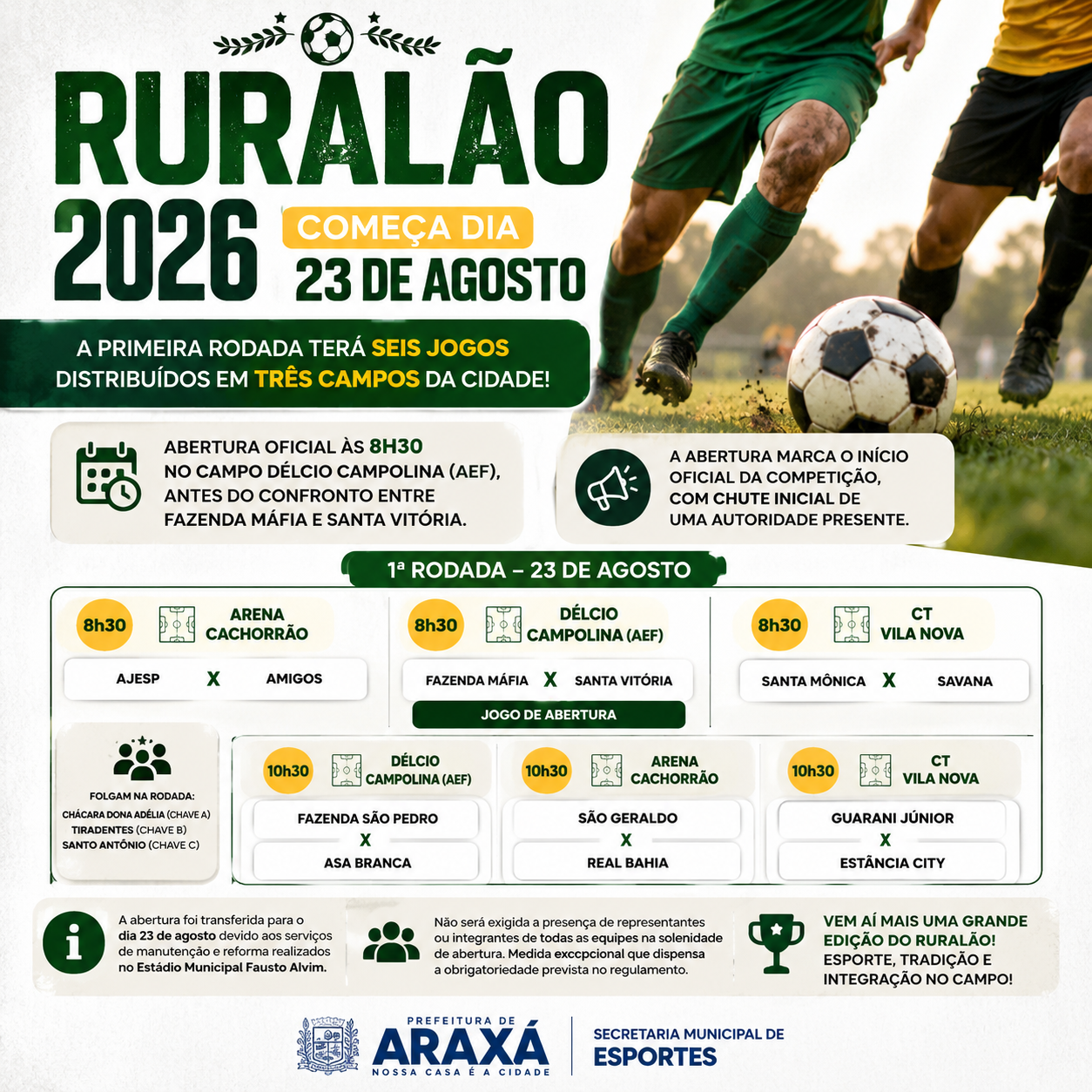 Ruralão 2026 começa dia 23 de agosto com seis jogos pela primeira rodada