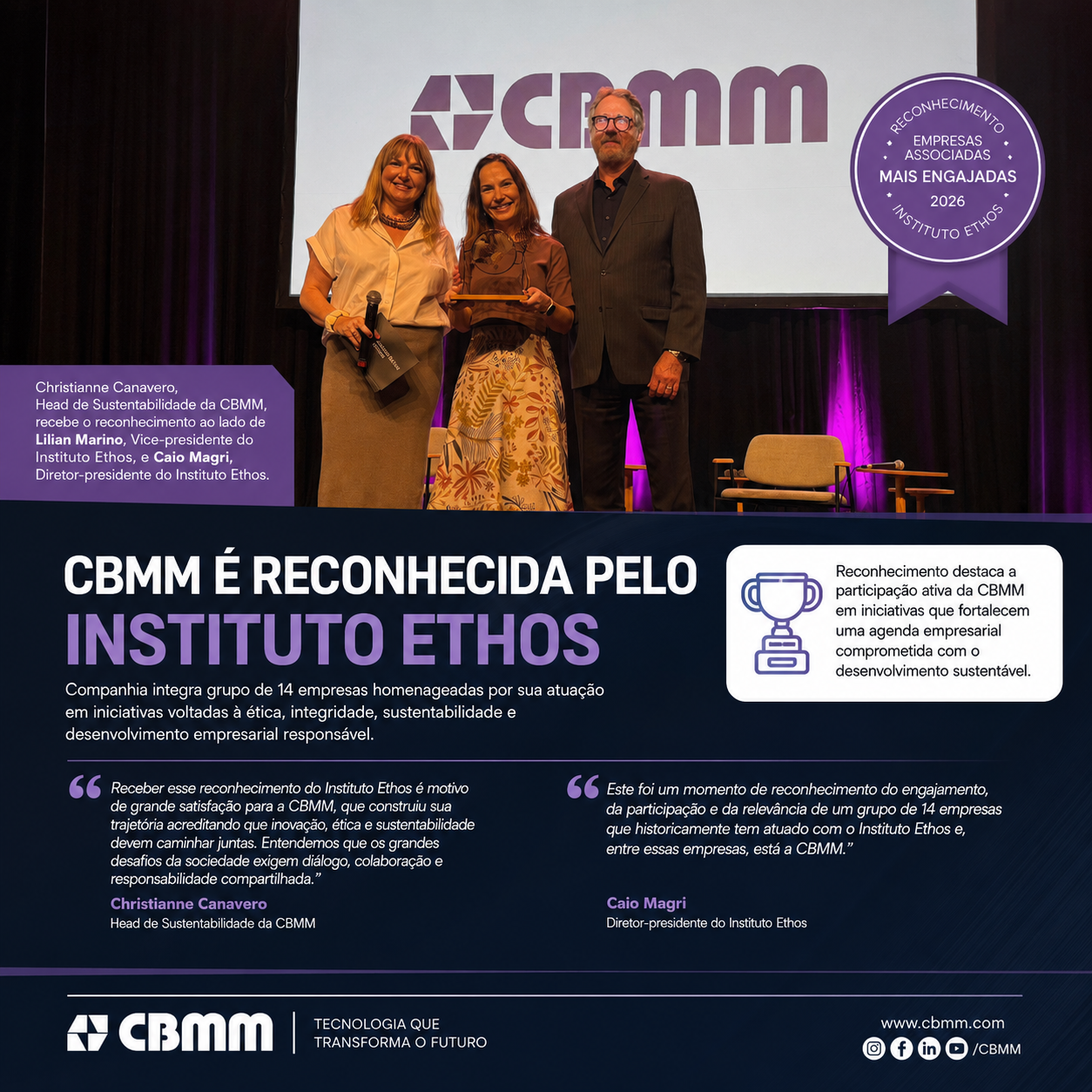 Instituto Ethos reconhece CBMM entre as empresas mais engajadas de 2026