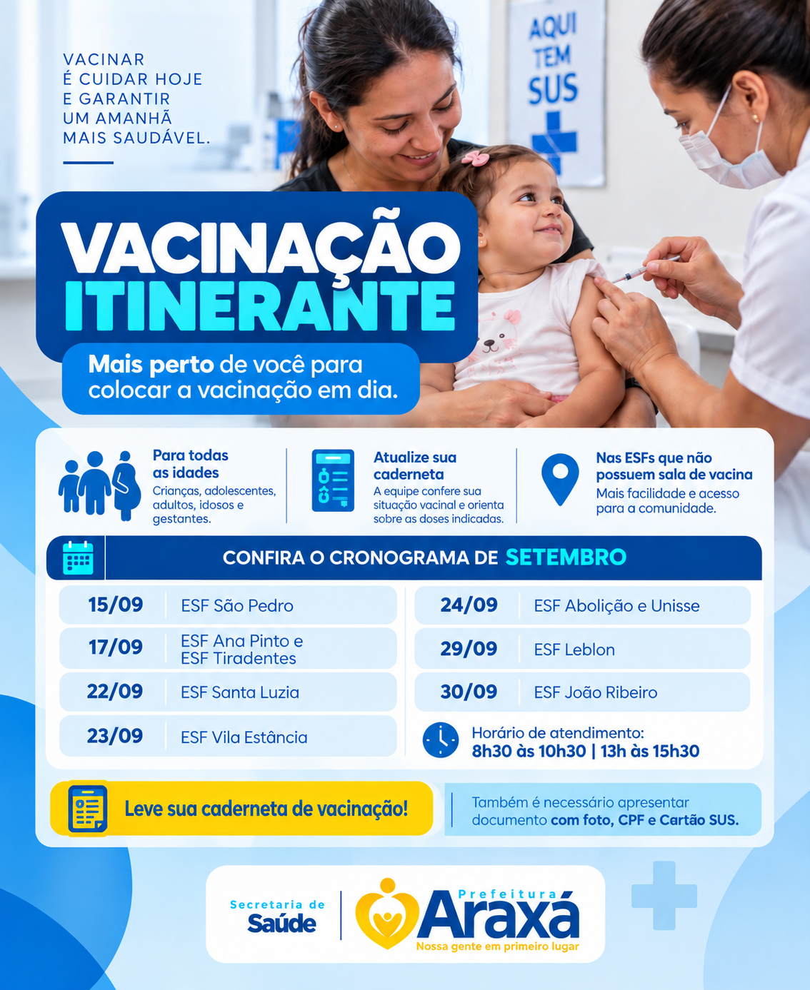 Vacinação itinerante facilita atualização da caderneta em unidades de saúde de Araxá