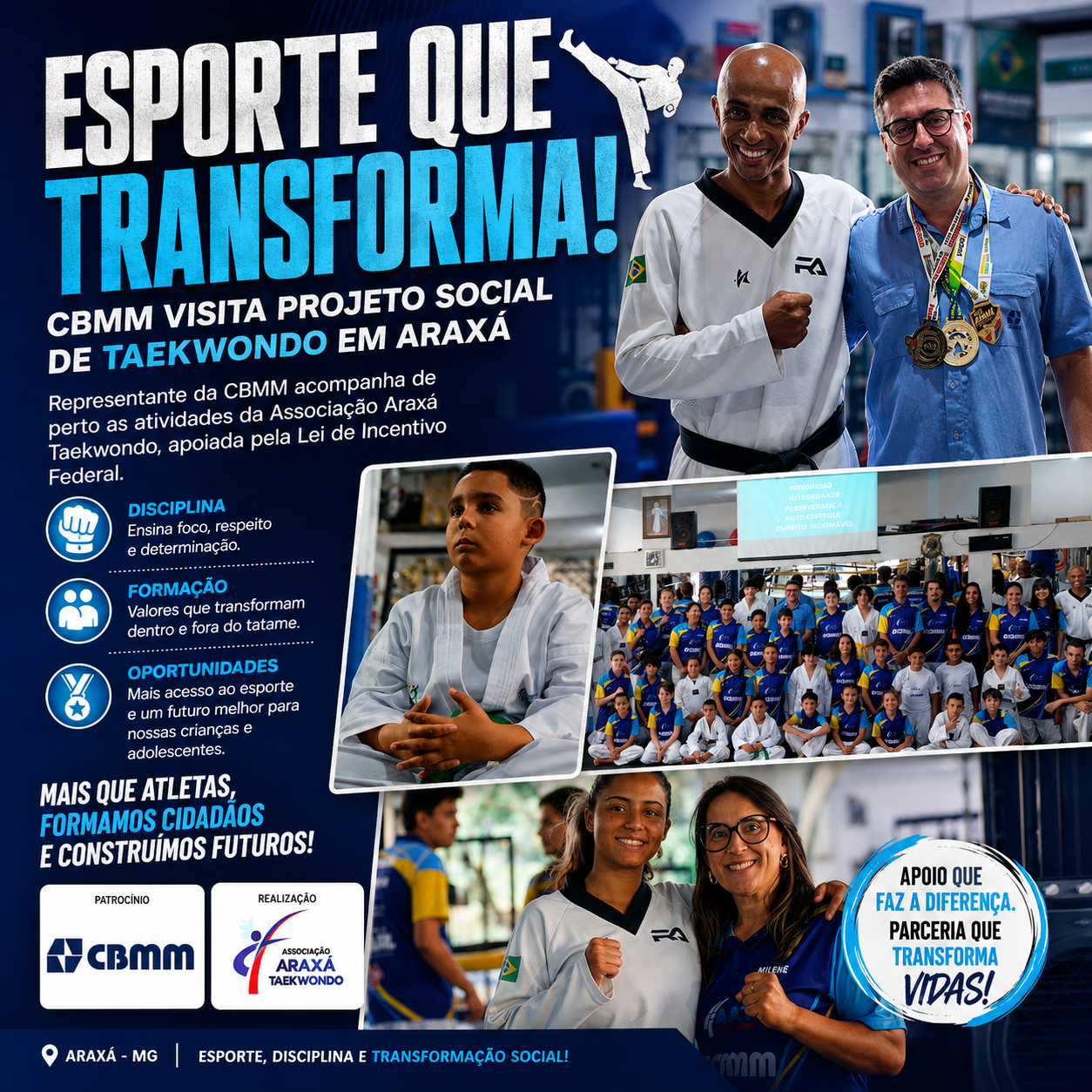 ESPORTE QUE TRANSFORMA: CBMM VISITA PROJETO SOCIAL DE TAEKWONDO EM ARAXÁ